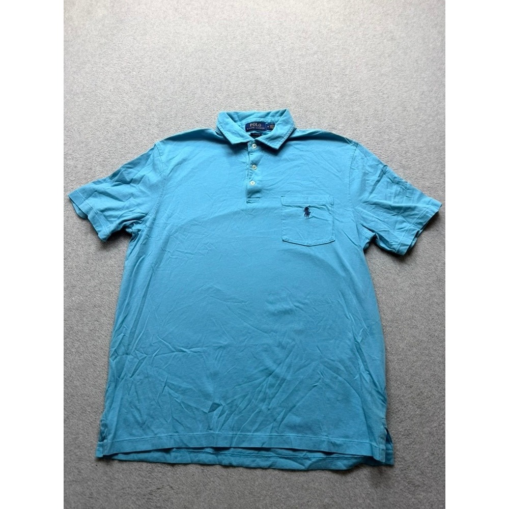 Polo Ralph Lauren Mens M Light Blue Short Sleeve Pocket Polo Shirt Cotton Pony